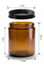 6 Adet Metal Siyah Kapaklı Amber Cam Mumluk Krem Oda Kokusu Kavanozu 270 ML - Görsel 2