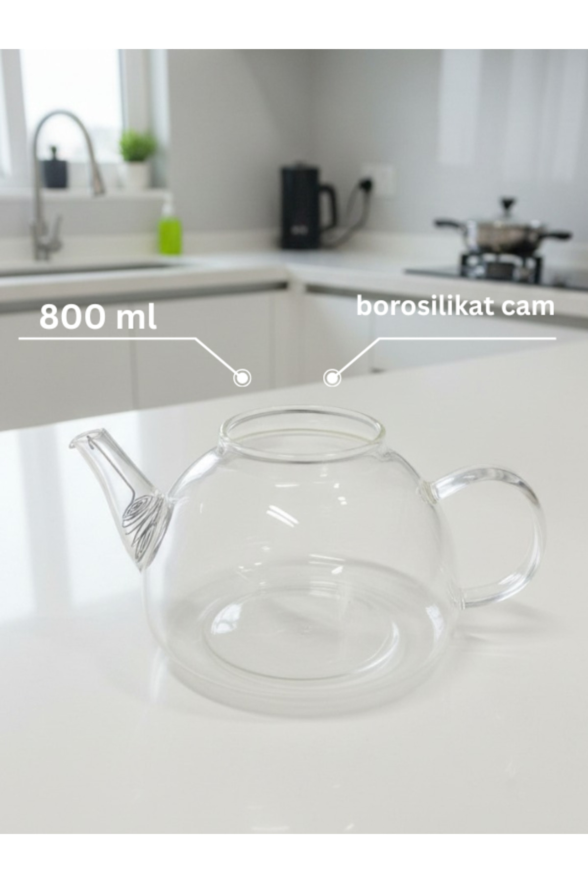 1_org_zoom Düz Borosilikat Isıya Dayanıklı Cam Üst Demlik Kapaksız 800 ml 1 Adet - Görsel 1