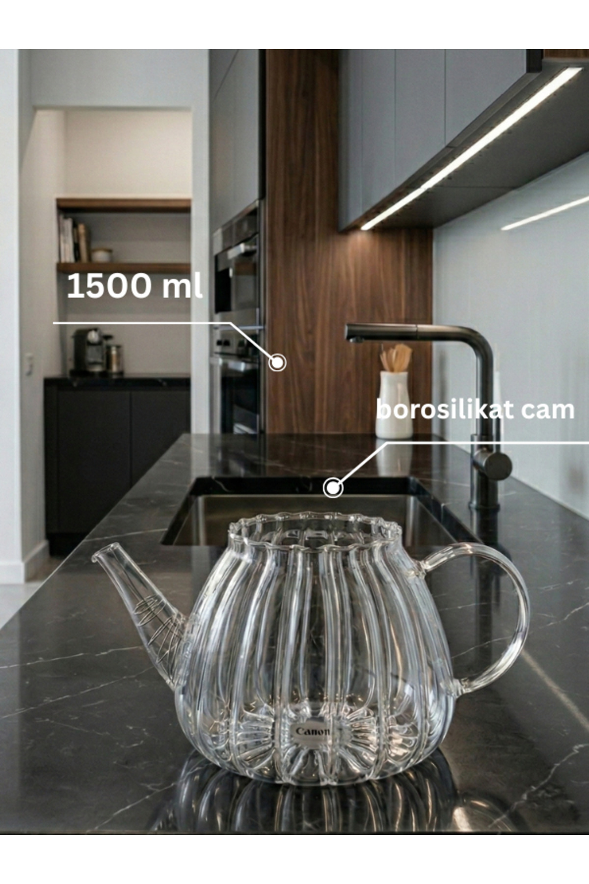 1_org_zoom Çizgili Borosilikat Isıya Dayanıklı Cam Alt Demlik Kapaksız 1500 ml 1 Adet - Görsel 1