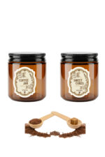 2'li Amber Cam Kahve ve Şeker Kavanozu Mutfak Organizer Kahve Köşesi Seti–Coffee Jar&Sweet Cubes Yazılı Suya Dayanıklı Etiketli–Ahşap Kaşıklı 2'li Set-270 ml - Görsel 2
