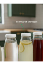 4 ADET Şeffaf Sürahi Süt, Ayran, Limonata, Meşrubat Şişesi 250 ML Beyaz Plastik Kapaklı Cam Şişe - Görsel 2