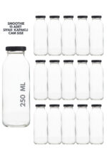 15 Adet Smoothie Şeffaf Meyve Suyu,Meşrubat, Limonata Şişesi Metal Kapaklı Boş Cam Şişe 250 ml