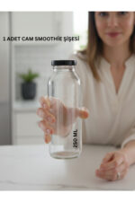 1 Adet Smoothie Şeffaf Meyve Suyu, Meşrubat, Limonata Şişesi Siyah Metal Kapaklı Boş Cam Şişe 250 ml