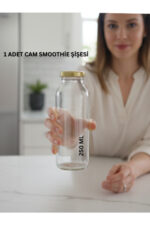 1 Adet Smoothie Şeffaf Meyve Suyu, Meşrubat, Limonata Şişesi Gold Kapaklı Boş Cam Şişe 250 ml