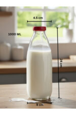 2 ADET Sızdırmaz Kırmızı Kapaklı Şeffaf Cam Süt Ayran Limonata Meşrubat Suluk Şişesi 1000 ml - Görsel 4