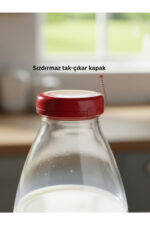 Sızdırmaz Kırmızı Kapaklı Şeffaf Cam Süt Ayran Limonata Meşrubat Sosluk Suluk Şişesi 1000 ml - Görsel 3