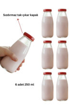 6 Adet Şeffaf Cam Şişe Süt Ayran Limonata Sirke Meşrubat Şişesi Çok Amaçlı Suluk