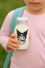 6 Adet KUROMİ Suya Dayanıklı Etiketli Damlatmaz Kapaklı Sağlıklı Cam Süt Meşrubat Su Şişesi Suluk - Görsel 2