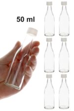 6 Adet Damla Model Kışlık Sos Marmelat Sirke Yağ Sızdırmaz Kapaklı Sosluk Şeffaf Cam Şişe 50 ml