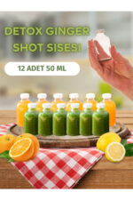 12 Adet Round Cam Ginger Shot Detox Şişesi Sızdırmaz Plastik Kapaklı Çok Amaçlı 50ml