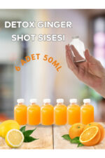 6 Adet Round Cam Ginger Shot Detox Şişesi Sızdırmaz Plastik Kapaklı Çok Amaçlı 50ml