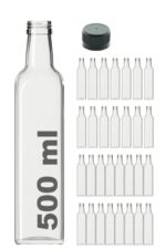 30 Adet Çok Amaçlı Şeffaf Cam Kare Maraska Şişe 500 ml - Sızdırmaz Kapaklı