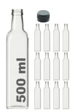 12 Adet Çok Amaçlı Şeffaf Cam Kare Maraska Şişe 500 ml - Sızdırmaz Kapaklı