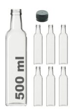 6 Adet Çok Amaçlı Şeffaf Cam Kare Maraska Şişe 500 ml - Sızdırmaz Kapaklı