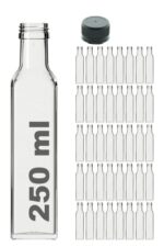 40 Adet Çok Amaçlı Şeffaf Cam Kare Maraska Şişe 250 ml - Sızdırmaz Kapaklı