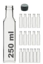 16 Adet Çok Amaçlı Şeffaf Cam Kare Maraska Şişe 250 ml - Sızdırmaz Kapaklı
