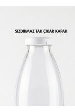 3 Adet Sızdırmaz Plastik Beyaz Kapaklı Şeffaf Cam Süt Ayran Limonata Meşrubat Şişesi 1000 Ml - Görsel 3