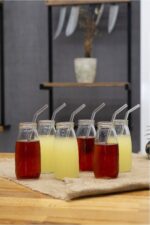 6 Adet Cam Pipetli Cam Bardak Milkshake, Meşrubat ve Kokteyl Bardağı Şişe Takımı - Sızdırmaz Kapaklı - Görsel 4