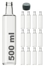 12 Adet Çok Amaçlı Şeffaf Cam Yuvarlak Dorika Şişe 500 Ml - Sızdırmaz Kapaklı