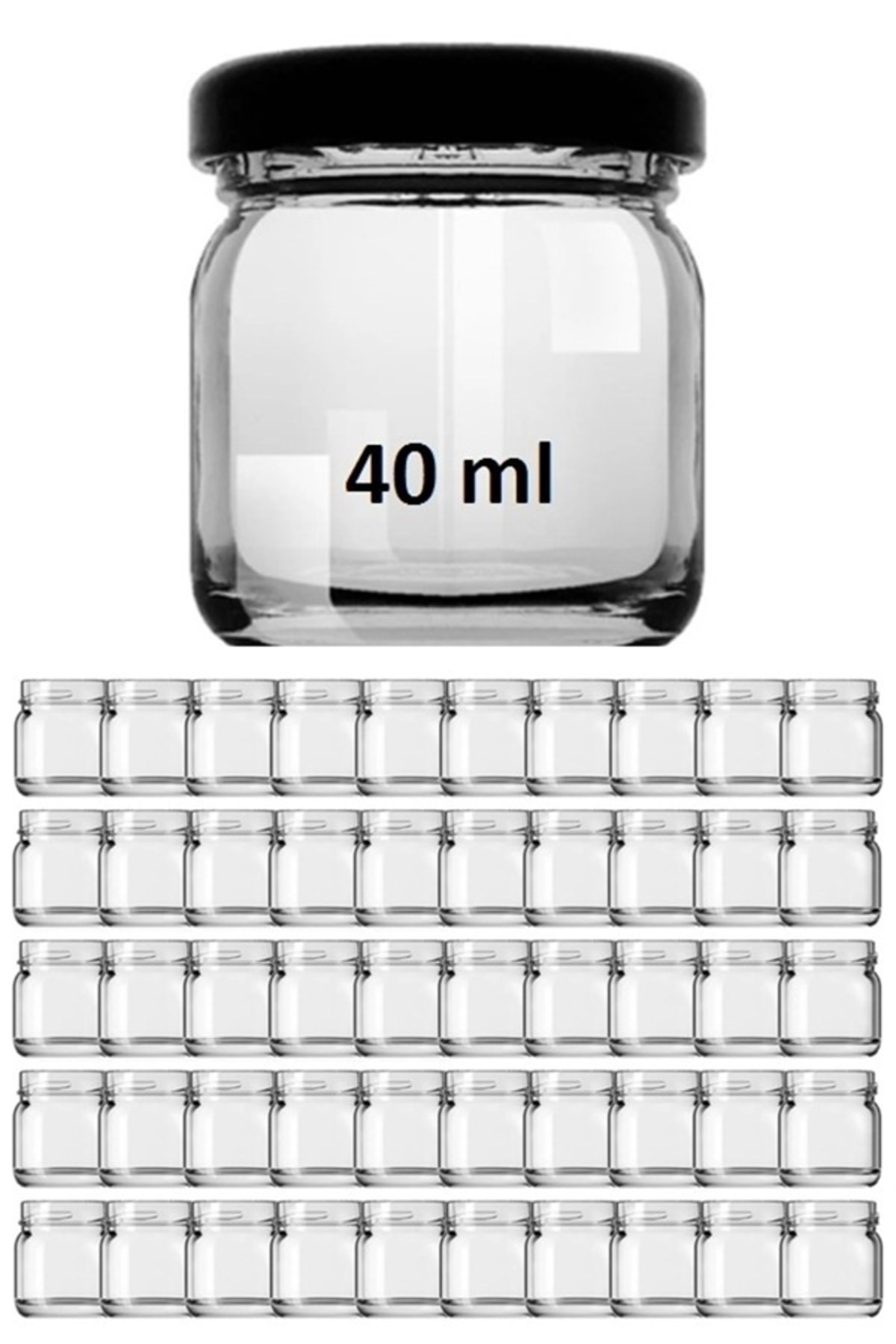 1_org_zoom 50 Adet Paşabahçe 40 Cc Şeffaf Mini Kavanoz Metal Siyah Kapaklı - Görsel 1