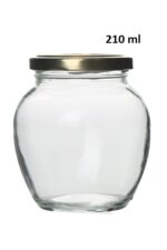 210 Ml Şeffaf Cam Yumurta Model Konserve Kavanozu Gold Metal Kapaklı