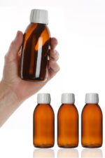 3 Adet Amber Cam Vitamin Şurup Takviye Gıda Içecek Medikal Ilaç Şişesi 150 Ml
