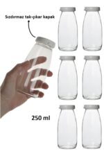 6 Adet Şeffaf Cam Şişe Süt Ayran Limonata Sirke Meşrubat Şişesi Çok Amaçlı