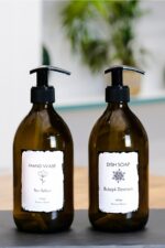 2'li Amber Cam Sıvı Sabun Bulaşık Deterjanı Şişe Takımı 500ml - Görsel 2