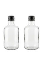 2 Adet Şeffaf Meyve Suyu, Meşrubat, Limonata, Detox, Cold Brew, Yağdanlık Şişesi Siyah Plastik Kapaklı Tıpalı Cam Şişe 250 ml